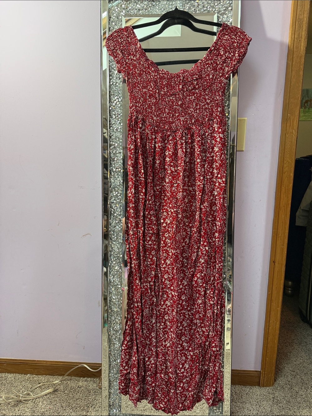 Red Floral Smocked Maxi Dress